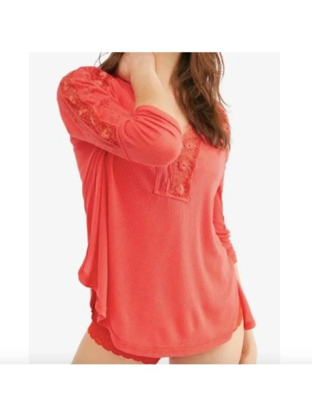 Free People Lola Rose Crimson Long Sleeve Top Women's Size Small S